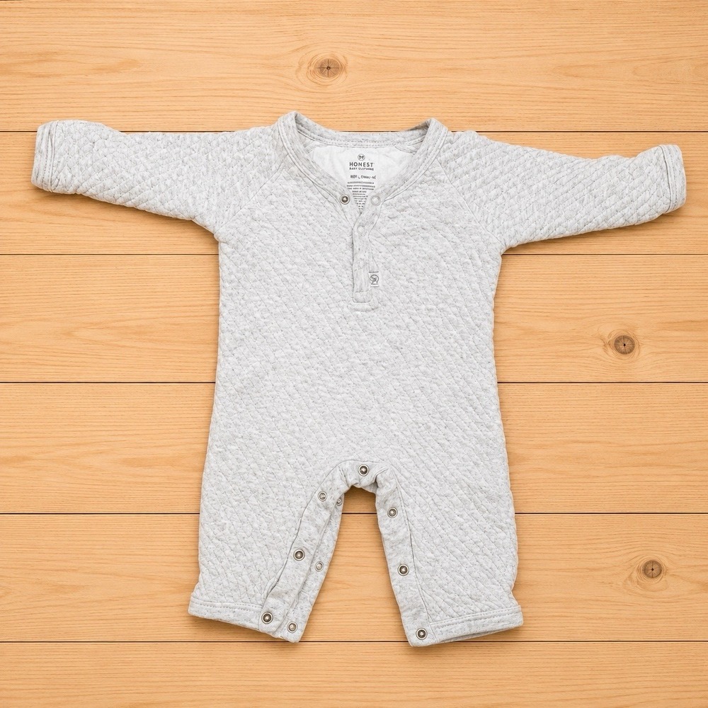 Honest Baby Clothing Newborn Gray Quilted Organic Cotton Long Sleeve Romper